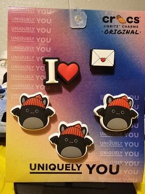Black Bat with Red Beanie + I Heart & Envelope Retired Crocs Jibbitz